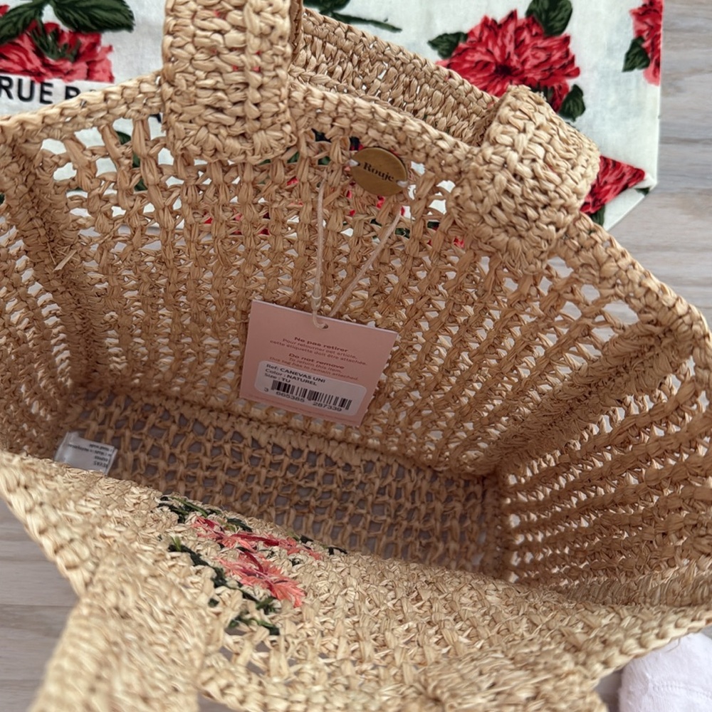 Rouge, Paris, canvas basket raffia bag NWT - Picture 2 of 6
